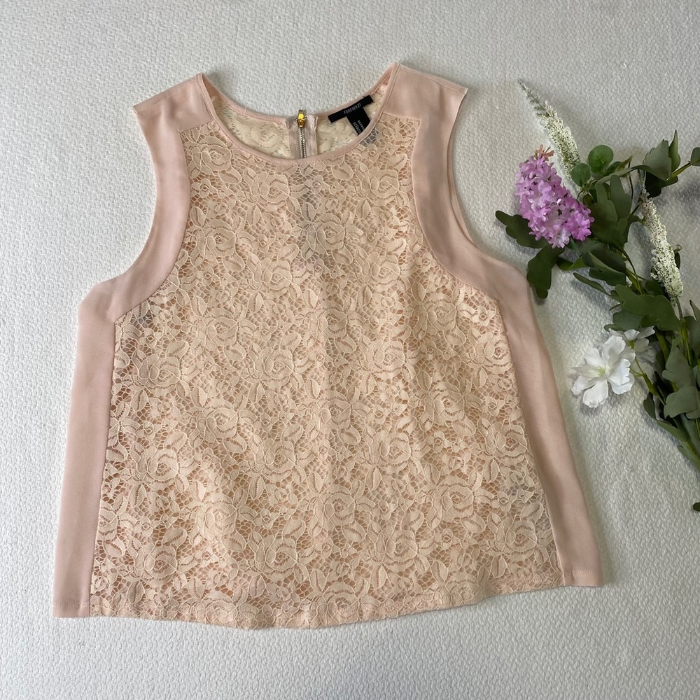 Forever 21 Lace Sleeveless Pink Top Size M - Picture 2 of 6